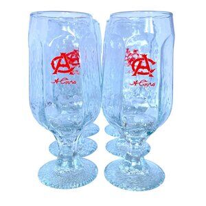 Beer Glasses AC Adolph COORS Rippled Texture Hex Design Stem Set of 5 Vintage